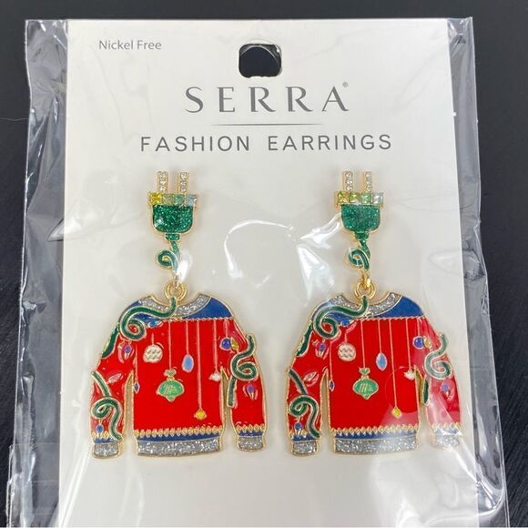 Serra Ugly Sweater Rhinestone Dangle Earrings Holiday Christmas - Picture 9 of 9
